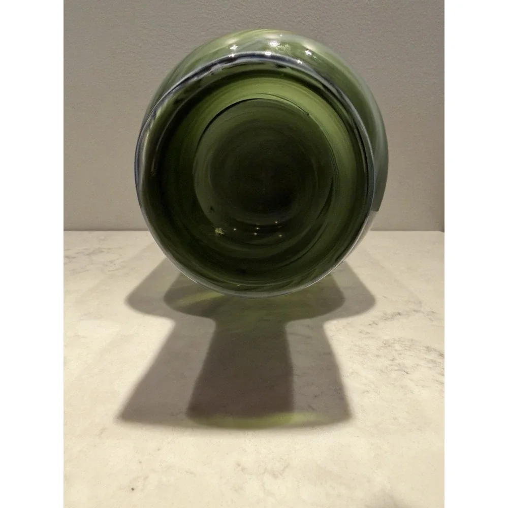 IKEA Avocado Green & White Swirl Blown Glass Lrg Vase Design‎ by Iina Vuorivirta